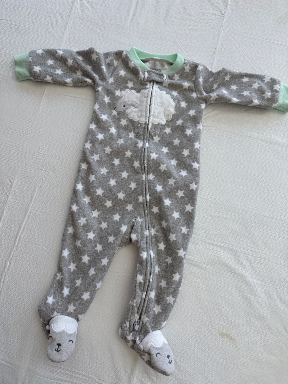 Grey Star Fleece Footed One-Piece with Sheep Applique - Kids